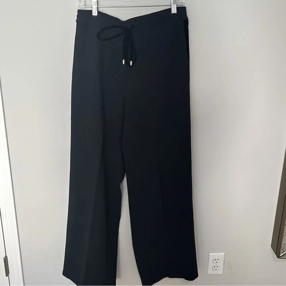 Ted Baker Navy Wide Leg Elastic Waist Trouser Pants Velvet Panel Size 3 (Medium) - Picture 1 of 8